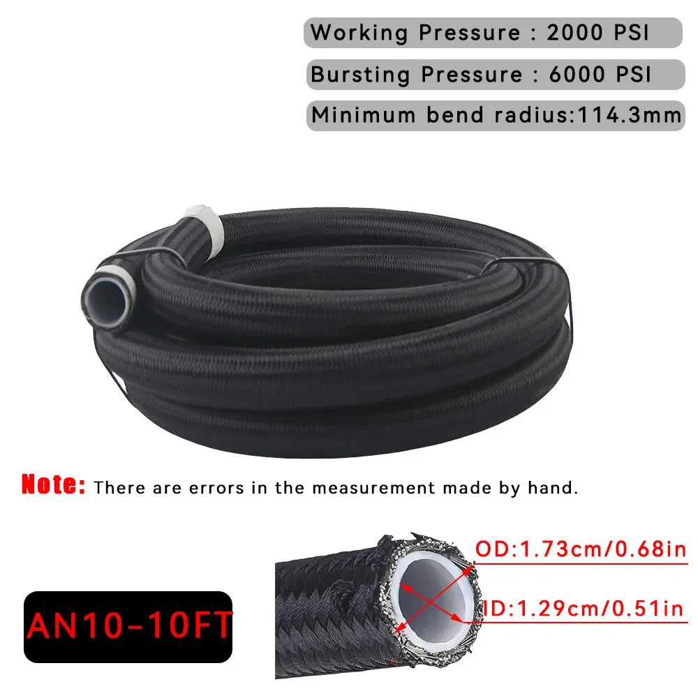 10FT PTFE E85 Fuel Line AN4 AN6 AN8 AN10 Car Fuel Hose Oil Gas Cooler Hose Line Pipe Tube